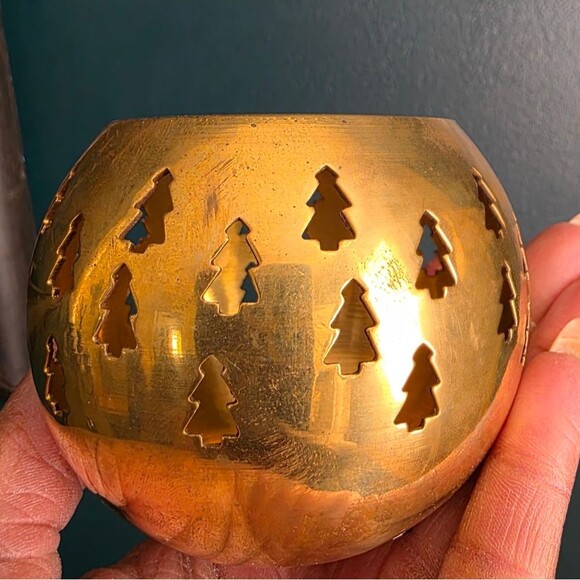 Other - Vintage Pierced Perforated Brass Christmas Votive Candle Holder